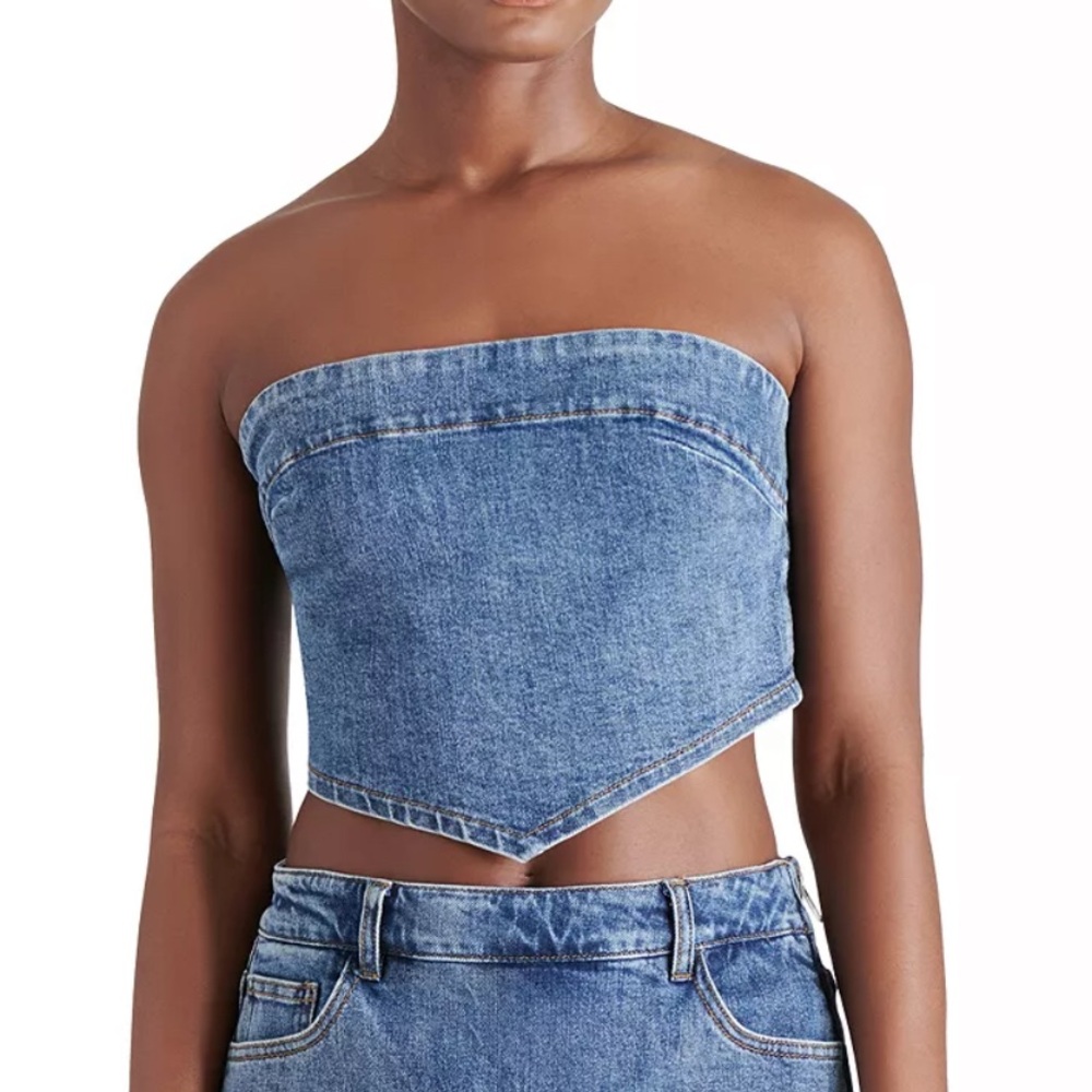 Steve Madden NWT Denim Bandana Strapless Crop Top